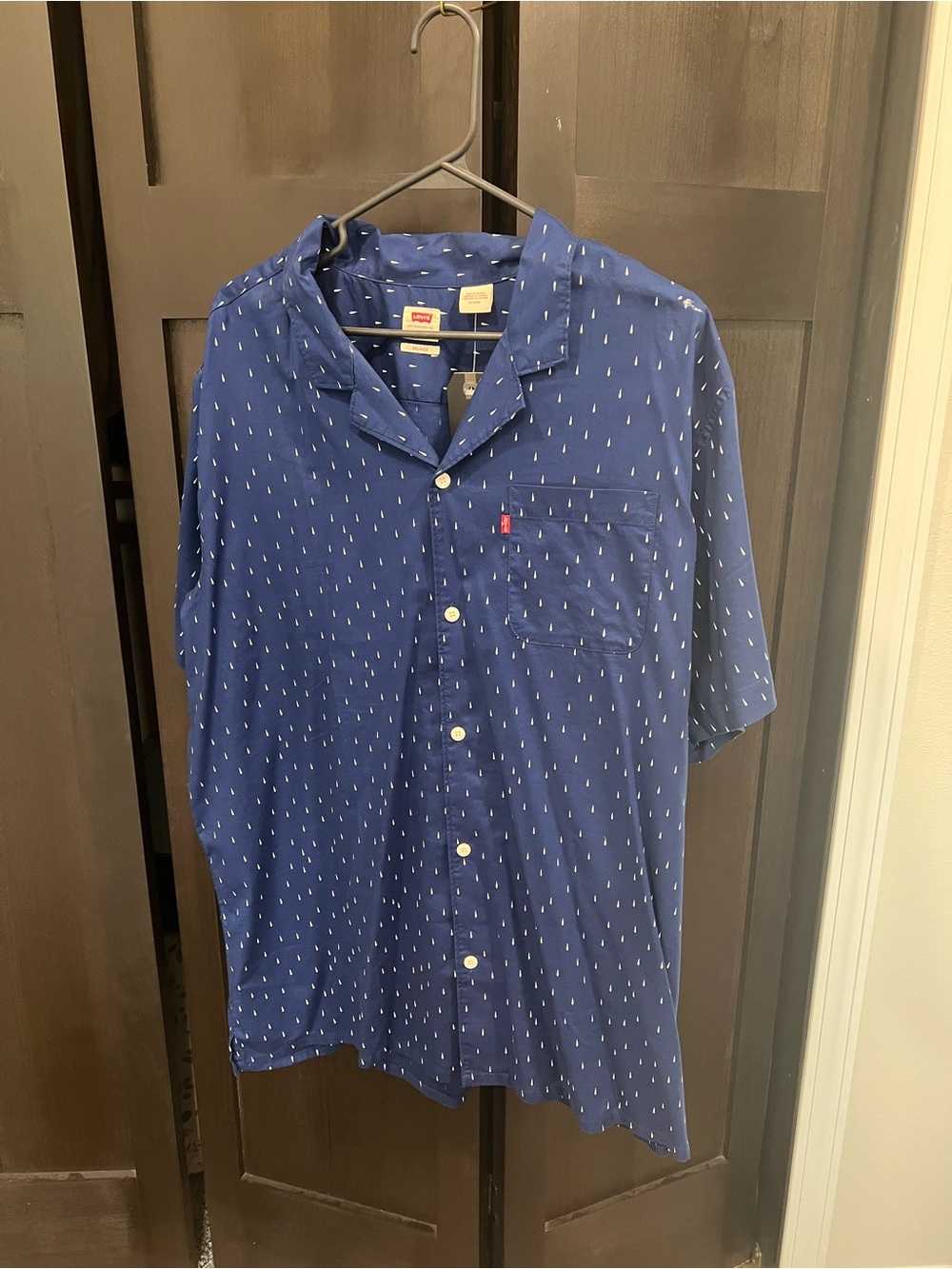 Levi's Navy Short-Sleeve Button-Up with White Micro Dash Print